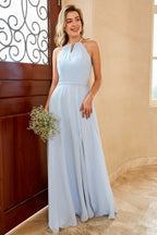 Robe de demoiselle d'honneur longue en mousseline avec fente