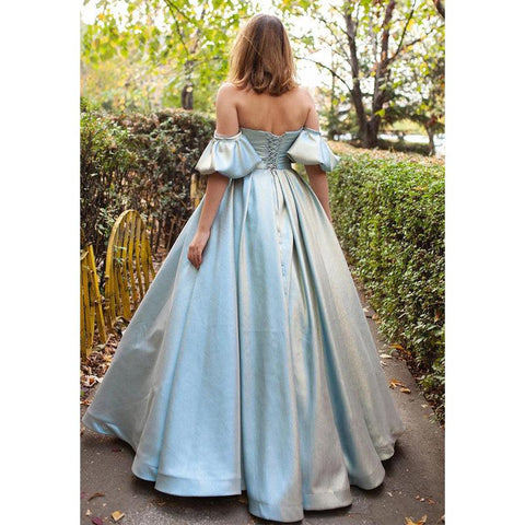Unique Strapless Short Sleeves Beads Long Prom Ball Gown