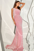 Robe de bal sirène à sequins asymétrique