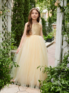 Vestido de princesa/de princesa de tul hasta el suelo para niña de las flores, color champán 