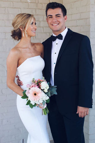 Baoleely White Mermaid Strapless Simple Wedding Dresses, Summer Wedding Dresses, MW519