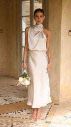 Elegant Sleeveless O-Neck Solid Maxi Evening Dress