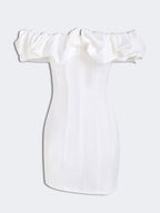 Robe mini bustier en satin à volants 