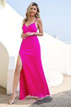 Robe de bal fuchsia à fines bretelles
