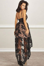 Robe de soirée sexy dos nu en dentelle asymétrique, robe de bal 
