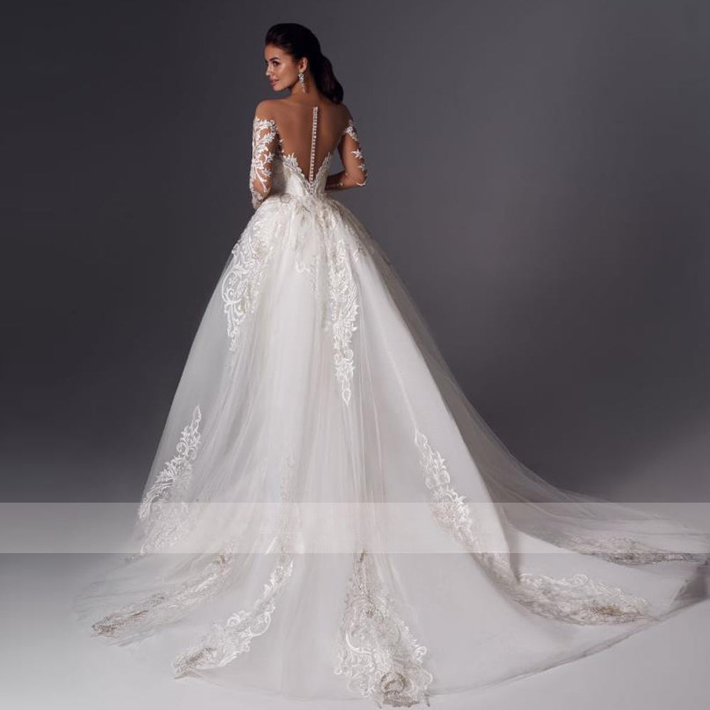 Loverxu Mermaid Vintage Wedding Dresses 2023 Sweetheart Long Sleeve Vestido De Novia Appliques Detachable Train Robe De Mariee