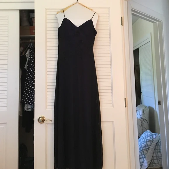 Precioso vestido de fiesta azul marino con escote en V, tirantes y lentejuelas, de gasa, vestido de noche Y7563