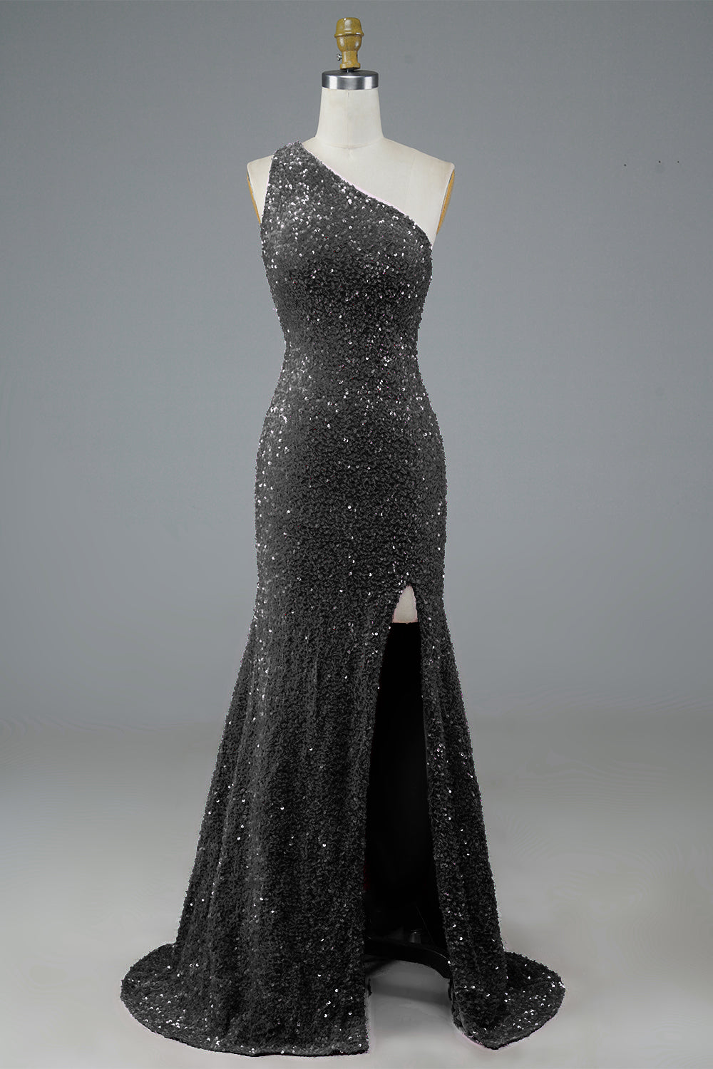 Robe de bal longue à paillettes et sequins avec fente