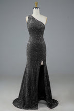Robe de bal longue à paillettes et sequins avec fente