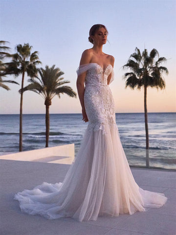 Beach Sweetheart Neck Off The Shoulder Wedding Dress Romantic Lace Appliques Bridal Gown Pastrol Vestidos De Novia