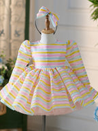 Vestido blanco de organza y tul hasta la rodilla para fiesta del primer cumpleaños de niña 