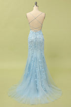 Robe de bal longue sirène violet clair avec appliques