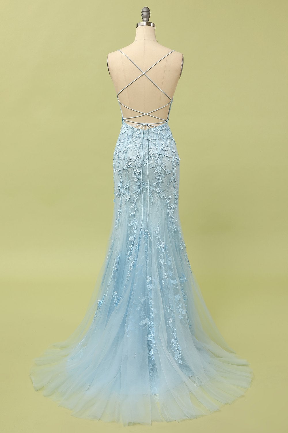 Robe de bal longue sirène violet clair avec appliques