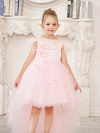 Vestido de niña de las flores de tul sin mangas estilo princesa con cuentas y lazo de plumas (010224704) 