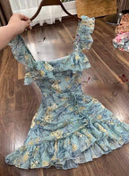 Robe fleurie courte, robe de soirée, robe de plage Y744