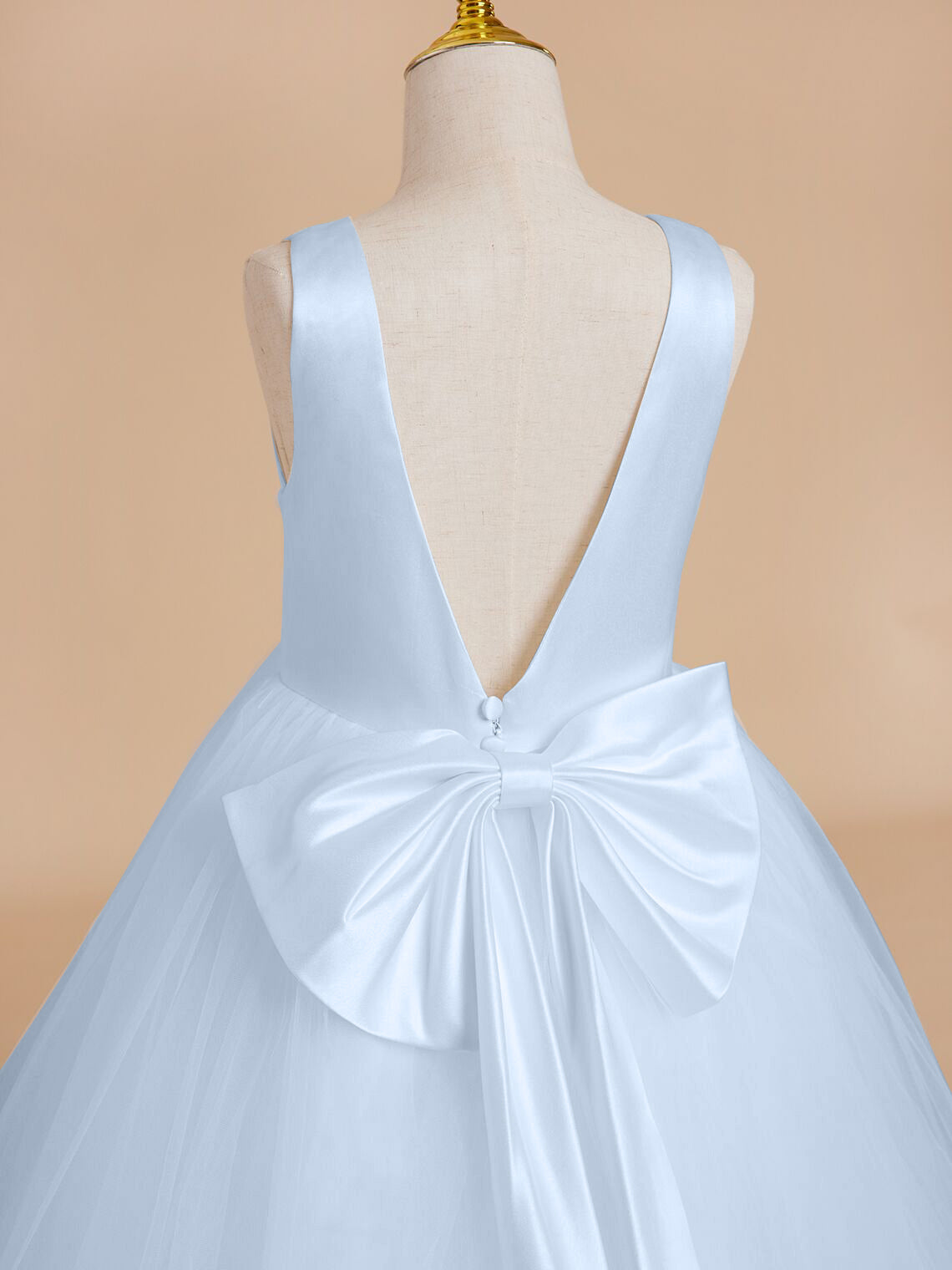 Vestido clásico blanco de corte A sin mangas para niña de las flores, de satén y tul 