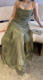 Vestido largo de fiesta verde encantador, corte en A, vestido de noche formal Y7619