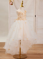 Vestido asimétrico de tul color marfil con corte en A (010220938) 