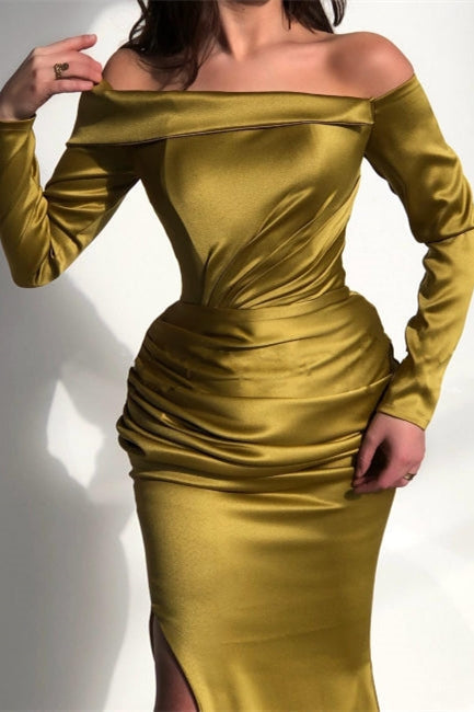Ravissante robe de bal vert sauge à manches fendues fluides