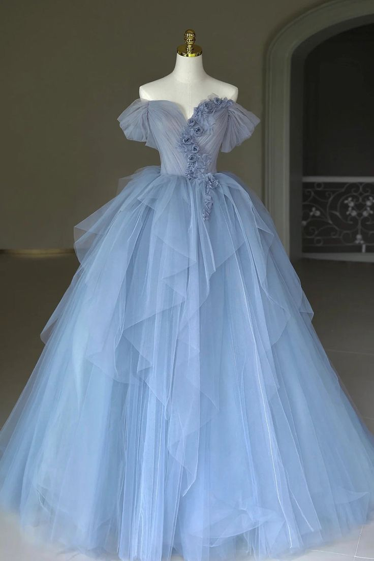Robe de bal bleue à appliqués en tulle féerique, robe d'anniversaire Y7682