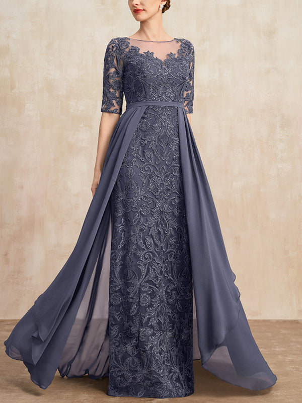 Robe longue en mousseline et dentelle 
