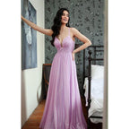Robe de bal trapèze en tulle à bretelles spaghetti, col en V, simple et décontractée