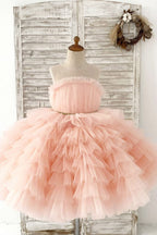 Vestido de princesa/vestido de tul hasta la rodilla para niña de las flores 