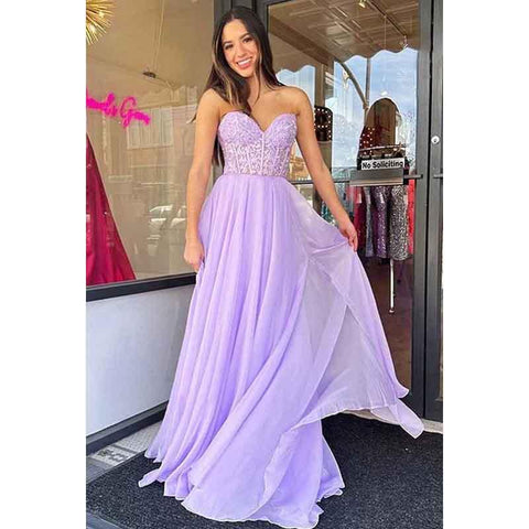 Sweetheart Strapless Lace Appliqued Long Prom Dress With Detachable Sleeves