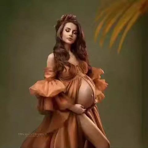 Falda de gasa premamá de manga larga con escote en V, suave y brillante, de gran venta.