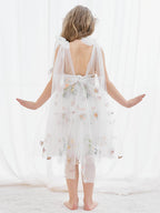 Vestido de niña pequeña de las flores, corte en A, sin mangas, de tul bordado floral. 