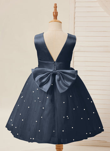 Vestido de princesa/vestido de princesa de satén y tul hasta la rodilla para niña de las flores 