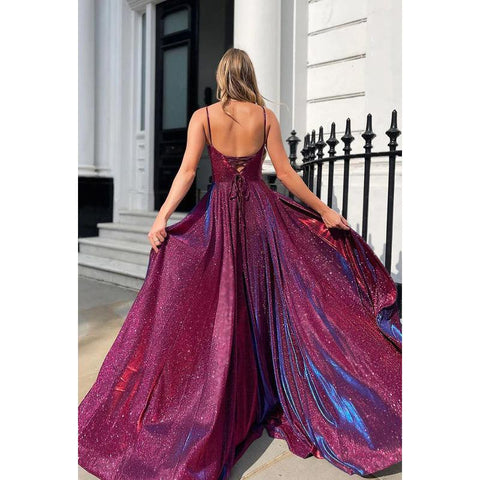 Vestido de fiesta formal de noche con tirantes, lentejuelas, abertura y sin mangas Baoleely