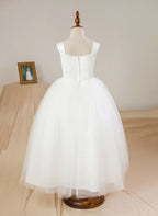 Vestido de princesa/vestido de princesa de satén y tul hasta los tobillos para niña de las flores 