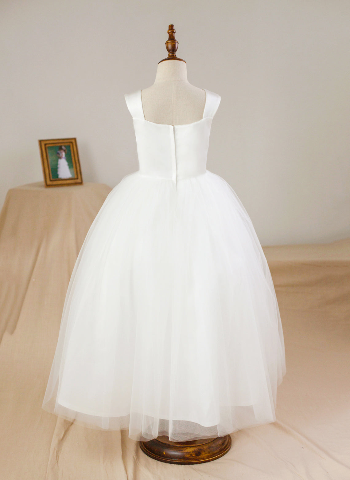 Vestido de princesa/vestido de princesa de satén y tul hasta los tobillos para niña de las flores 
