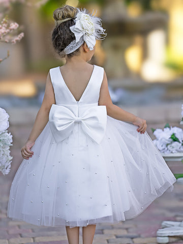 Vestido de princesa/vestido de princesa de satén y tul hasta la rodilla para niña de las flores 