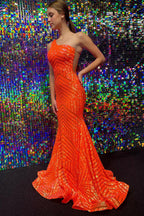 Robe de bal sirène à sequins asymétrique