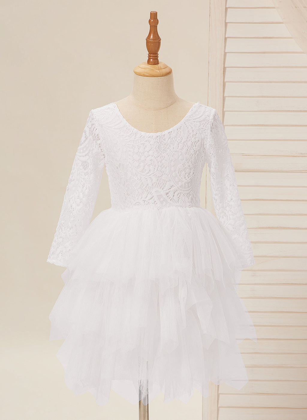 Vestido blanco de tul y encaje hasta la rodilla (2003227580) 