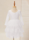 Vestido blanco de tul y encaje hasta la rodilla (2003227580) 