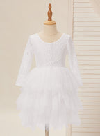 Vestido blanco de tul y encaje hasta la rodilla (2003227580) 