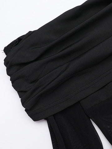 Vestidos largos de noche ajustados, plisados, transparentes, de color liso, con abertura en la entrepierna y hombros descubiertos. 