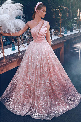 Robe de bal rose asymétrique en dentelle, longue robe de soirée