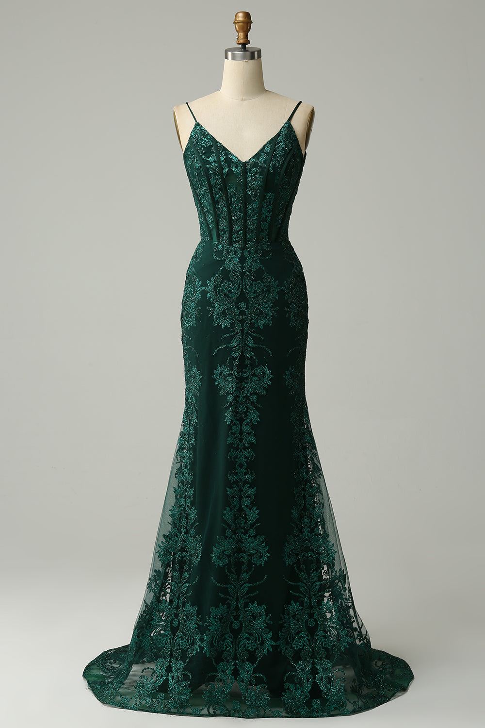 Vestido largo de fiesta de sirena verde brillante con lentejuelas