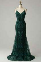 Vestido largo de fiesta de sirena verde brillante con lentejuelas