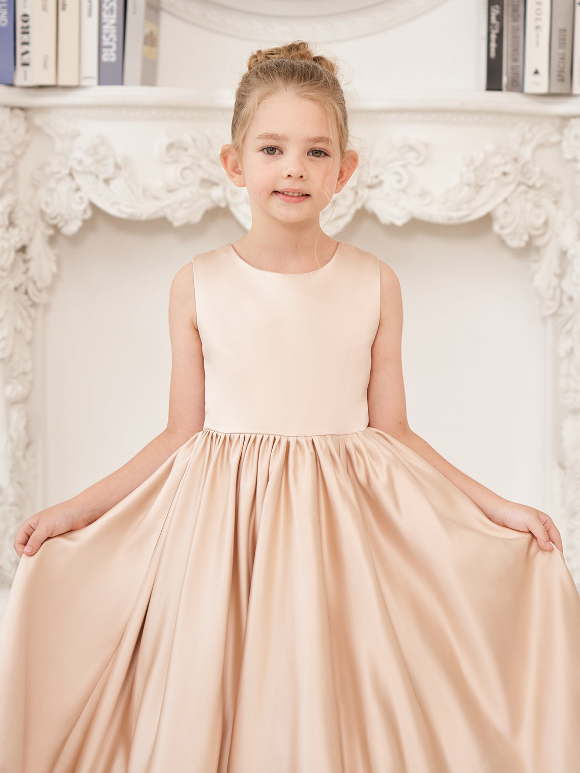 Vestido de niña de las flores de corte A, de satén y encaje, hasta el suelo 