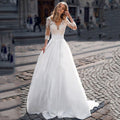 JEHETH Lace Appliques Wedding Dresses For Women Satin Elegant A Line Illusion Back With Button Bride Dress Vestidos de Novia