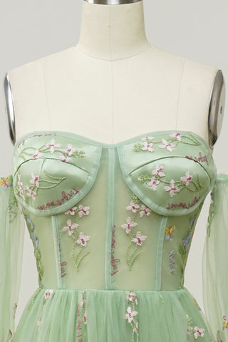 Elegant Black Off The Shoulder Long Sleeves A-Line Prom Dress