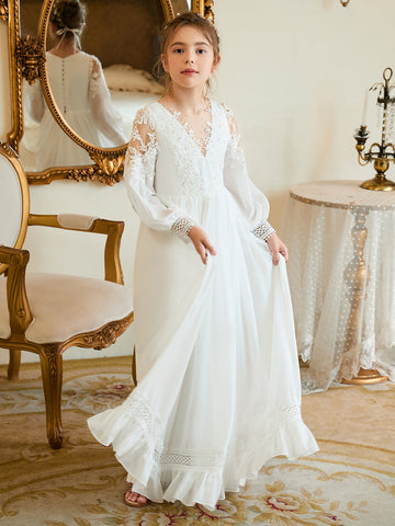 A-line Chiffon Floor-length Ivory First Communion Dress