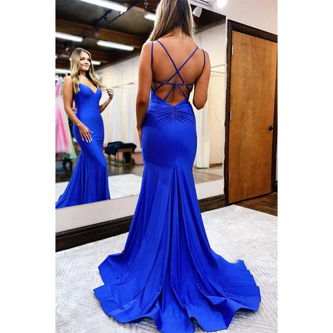 Robe de bal simple à bretelles spaghetti et col en V