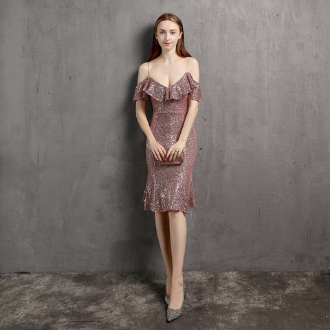 V Neck Little Evening Dress – Elegant Short Socialite Nightclub Women's Party Dress