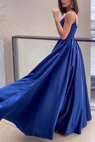 Royal  A-line Prom Dress with Slit